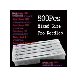 Tattoo Needles Wholesale 500Pcs Assorted Disposable Sterile S Mixed Size For Ink Cups Tip Kits Drop Delivery 202 Dhypz