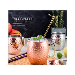 Mugs Moscow Me Mug Stainless Steel Beer Cup Rose Gold Sier Copper Hammered Plated Bar Drinkware Beverage Cocktail Glass Drop Deliver Dhp0T