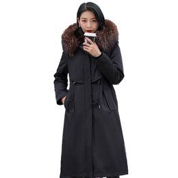 Women's Fur & Faux Autumn Winter2023Korean Real Natural Raccoon Coat Parka Big Large Hooded Liner Thick Warm Middle Waterproof Jacket