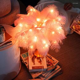 Night Lights Table Lamp DIY Creative Feather Desk Warm White Light Tree Lampshade Girl Birthday Bedroom Bedside