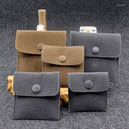 Jewelry Pouches Coffer Gray Envelope Button Velvet Bags 1pcs Wedding Necklace Packing Pouch Double Sided Bag 7x7 8x8 9.8x10cm