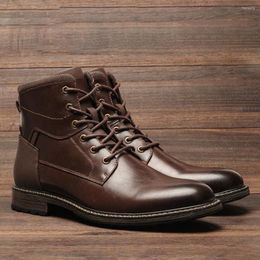 Boots 2023 Dark Brown Men Spring British Style Leather Retro Ankle