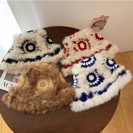 Fashion Fur Knitted Plush Bonnet Women 'S Autumn And Winter Bucket Hat Cute Face-Looking Small Wool Hats