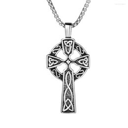 Pendant Necklaces Retro Vintage Stainless Steel Celtic Knot Christian Cross Religious Necklace With Chain