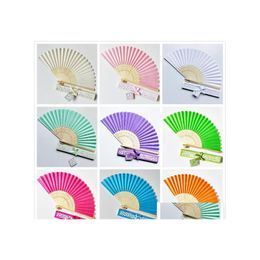 Other Festive Party Supplies Colorf Silk Fan Wedding Favors And Gifts For Guest Cloth Decoration Hand Folding Fans With Gift Box D Dhckl