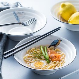 Bowls Japanese-style Ceramic Ramen Creative Trumpet Hat Large Soup Bowl Fruit Salad Simple Style Instant Noodle Set