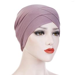 Ball Caps Muslim Linen Bottoming Forehead Cross Crystal Cloth Hat Turban Women Stretch Baseball