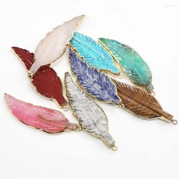 Pendant Necklaces Natural Stone Multicolor Leaf Feather Shape Sweater Chain Stylish Charms DIY Jewellery Necklace Accessories Wholesale 4Pcs