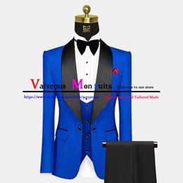 Men's Suits & Blazers Traje Hombre Royal Blue Floral Jacquard Mens 3 Piece Wedding Suit For Slim Fit Groom Wear Tuxedo Blazer Vest Pants