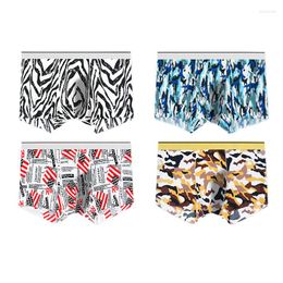 Underpants HaleyChan 1Pc Men's Sexy Underwear Summer Ice Silk Boxer Briefs Fashion Printing Seamless Mens Lingerie Sports Panties