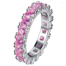 Wedding Rings Pink Purple White Zircon Round Finger Ring Filled Women Silver Colour Vintage Luxury Gifts Jewellery For Lover