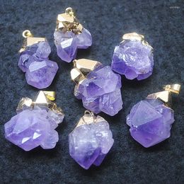 Pendant Necklaces 4pcs Nature Amethyst Stone Pendants Irregular Shape With Golden Plated Colour 15-20mm For Women Bracelet Making Accessor