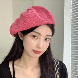 Berets French Soft Knitted Beret Women Female Solid Korean Knit Pink Vacation Streetwear Painter Autumn Spring Hat Wholesale
