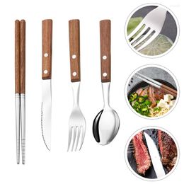 Dinnerware Sets 1 Set Of Kitchen Silverware Stainless Steel Teaspoon Steak Service Espresso Spoons Wood