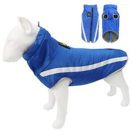 Dog Apparel Winter Cotton Coat For Big Solid Colour Stitching Reflective Strip Back Zipper Jacket Waterproof Collar Warm Dogs Clothes