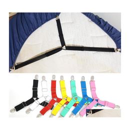 Bedding Sets 4Pcs/Set Elastic Bed Sheet Grippers Belt Fastener Adjustable Triangle Antislip Button Mtifunction Adjustment Buckle Mat Dhri7