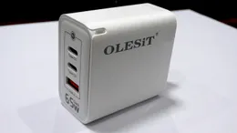 OLESiT 65W GaN Wall Charger Double PD3.0 Type-C and QC3.0 USB-A Fast Charging 3-Port Adapter