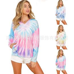 Women's Hoodies & Sweatshirts Pullovers Harajuku Hoodie 2023 Hooded Fleece Ladies Tie-dye Printing Leisure Loose Long-sleeved Female OBKSmy0