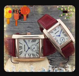 ICE-Out Bling Rectangle Shape Lovers Watch Women Men Tank Series Roman Dial Genuine Leather Belt Business Quartz Movement Ladies Couples Girl Wristwatch Gifts