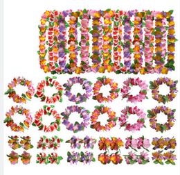 Decorative Flowers Wreaths Hawaiian Grass skirts Accessories Flower Costume Bracelets Headband Necklace Hibiscus Hair Clip for Dance Party Decorations Favors