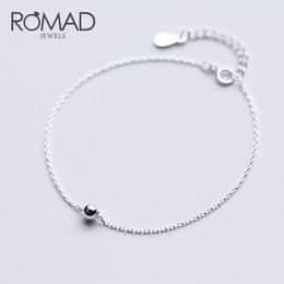 Link Bracelets Chain ROMAD 2023 925 Sterling Silver Fashion Women Jewellery Round Bead Bracelet 16cm For Gift Girls Lady R4