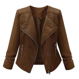 Women's Leather JTFANWomen Jackets And Coats Dark Brown Rivets Slim Ladies Faux Jacket Bomber Motorcycle Coat Autumn &