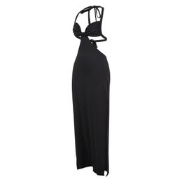 Casual Dresses Women Sexy Mini Dress Adults Tie Up Cut Out Solid Color Slit Halterneck