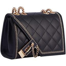 Damens Quilted Crossbody Bag - Klappen -PU -Lederumhängetasche, Modekette kleine quadratische Geldbörse, Abendkupplungshandtasche