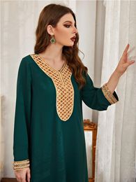 Casual Dresses Long Sleeve Maxi Dress For Women Elegant Ethnic Sequins Stitching V Neck Loose Muslim Ramadan Eid Abaya 4XL 3XL