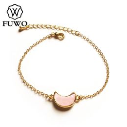 Strand Natural Pink Shell Bracelet With Gold Trimmed Real Seashell Crescent Jewelry Gift For Women BR519 Beaded Strands