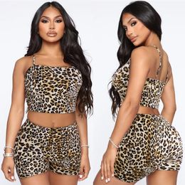 Casual Dresses Women Leopard Print Crop Bandana Tops Top And Short Two Pieces Set Strap Tank Ladies Party Clubwear Streetwe