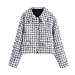 Women's Suits & Blazers 2023 Autumn Style Small Suit Korean Casual Jacket Lapel Houndstooth Single-breasted Texture Short Women