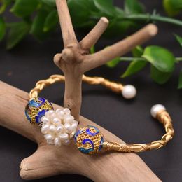 Bangle Vintage Ethnic Style Handmade Open Freshwater Pearl And Beaded Women Fashion