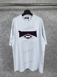 xinxinbuy Men designer Tee t shirt 23ss paris destroyed red letters Embroidery short sleeve cotton women Wash black white XS-L
