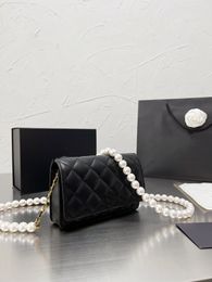 Pearl Chain fashion Designer Bag Women Luxury Bag Handbag Crossbody Bag Clamshell Design Classic Ringer pattern clutch purse