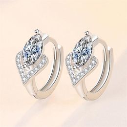 Hoop Earrings & Huggie Arrival Crystal Leaf Heart Hoops For Women Jewelry Top Quality Silver 925 Lady Party Accessories 2023