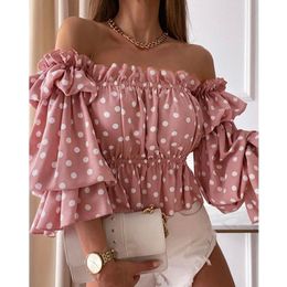 Women's Blouses & Shirts Oversize Blouse Woman One Shoulder Leaky Long Sleeve Short Top Elegant Blusas Casuales De Mujer Bonitas Juveniles