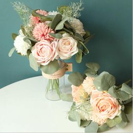 Decorative Flowers & Wreaths Bridal Bouquet Wedding Artificial Vases For Home Decoration Accessories Needlework Fake RosesDecorative