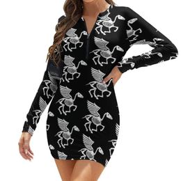 Casual Dresses Alf Dress Long Sleeve Polyester Ladies Bodycon Date Curvy Beautiful Pattern One-Piece