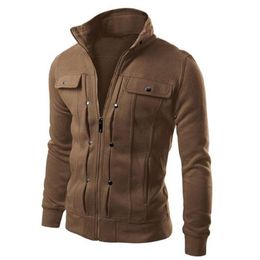 Men's Jackets Plus Size S-4XL Jacket Mens Solid Colour Stand Collar Long Sleeve Zip Pocket Slim Coat Outerwear Sporting