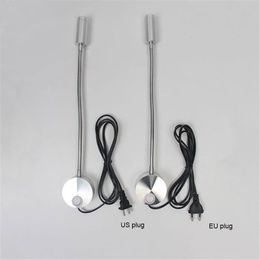 Wall Lamp 3w Led Flexible Hose Plug Lamps Bedside Reading Bending Mirror Make-up Painting Lights Sconces Room 220V 110V