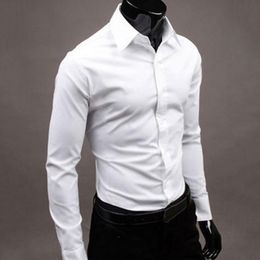 Мужские платья рубашки мужчины осень с длинным рукавом повседневная элегантная рабочая рубашка Бизнес Сплошные кнопки внизу тонкий хлопок плюс размер рубашек