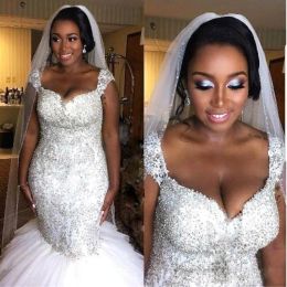 2023 Beaded Mermaid Wedding Dresses Bridal Gown Straps Tulle Corset Back Custom Made Beach Country Plus Size Vestido De Novia 401 401