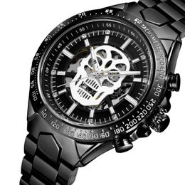 Wristwatches 2023 Forsining Fashion Automatic Movement Skull Skeleton Mens Watch Stainless Steel Strap Waterproo Full Winder