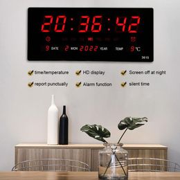 Wall Clocks Luminous Large Digital Clock Alarm Hourly Chiming Temperature Date Calendar Table Wall-Mounted LED DecorationWall