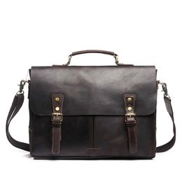 Briefcases Genuine Male Business Messenger Men Bag Travel Leather Briefcase For Document Handbag Shoulder Laptop Tablet