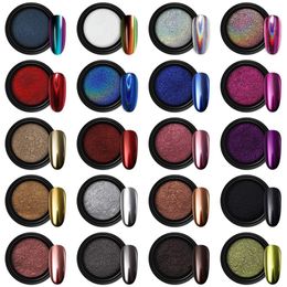 Nail Glitter 24 Colors Chrome Powder Metallic For Mirror Effect Nails Art Decoration With Eyeshadow Sticks 0.2g/Jar