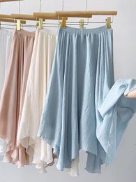 Skirts Summer White Cotton Linen Irregualr Long Women Big Flare Swing Mid-calf High Low Solid FemaleSkirts