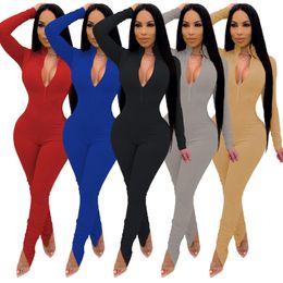 Women's Jumpsuits & Rompers FNOCE 2023 Spring Fashion Trends Casual Sexy Elegant Solid Long Sleeve V-neck Stretch Slim Knitted