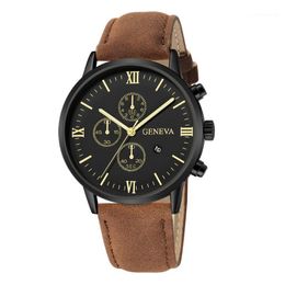 Wristwatches Geneva Rhinestone Fashion Men Date Alloy Case Synthetic Leather Analogue Quartz Sport Watch Relogio Masculino Saat Gift